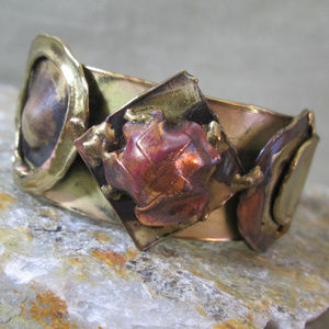 Brutalist Molten Metal Cuff, Organic Fired Brass